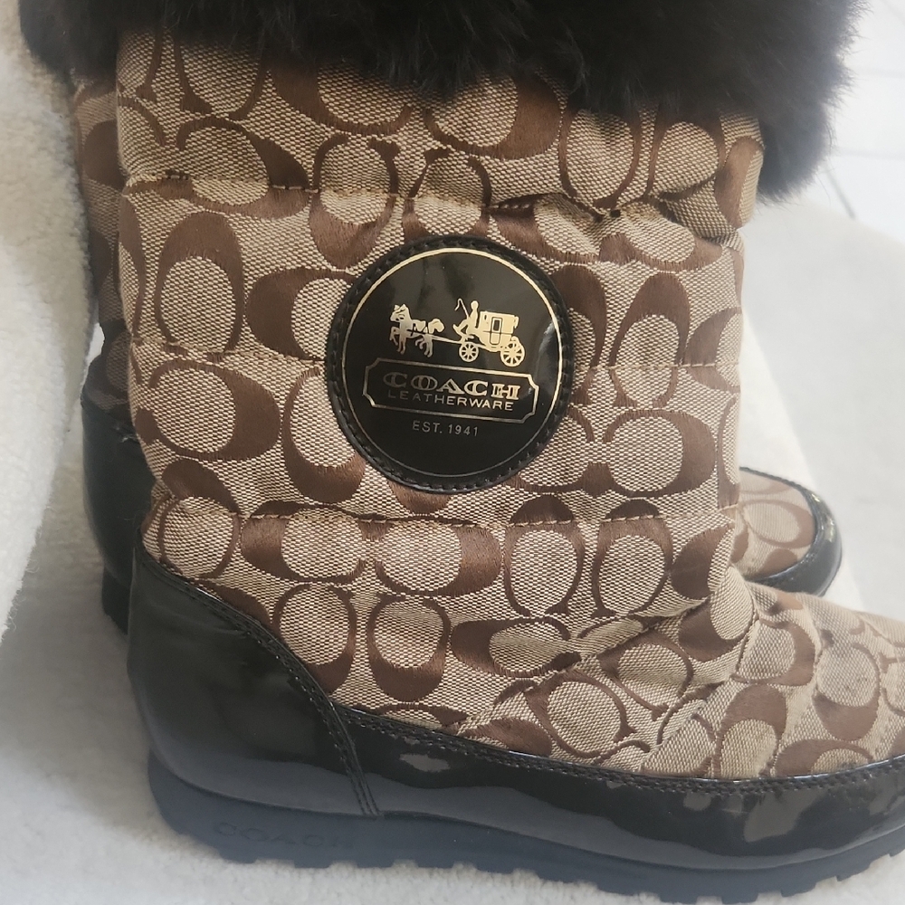 Coach Tan and Black Patterned Fur Boots - Picture 2 of 7